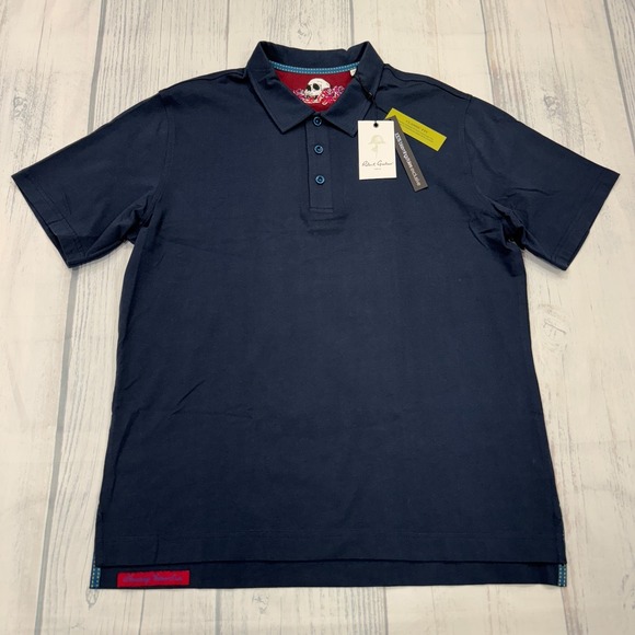 NWT Robert Graham FARRIS Polo Shirt Medium Navy Blue Classic‎ Fit Mens $118